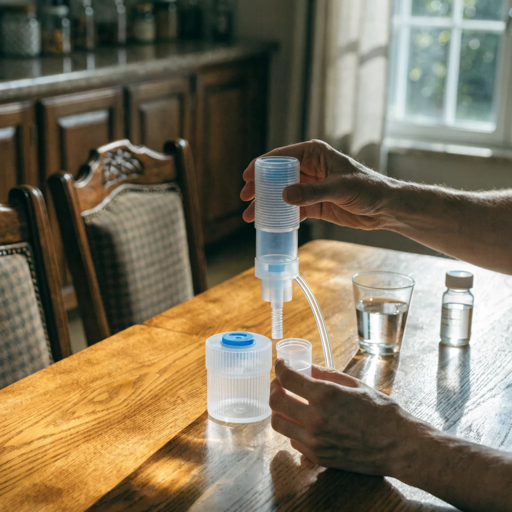 Adulto che prepara la terapia aerosol